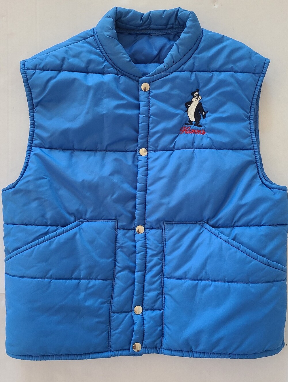 Hamm's Beer Vintage Blue Snap Buttons Puffer Vest Men's M - Hamm's Logo Rare